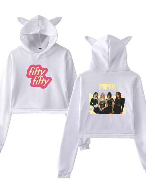 FIFTY FIFTY Pink Logo Cropped Hoodie